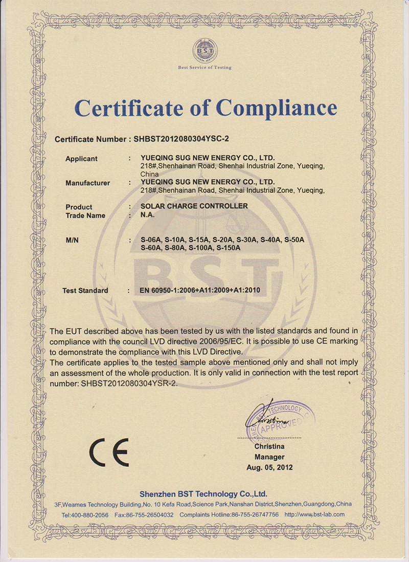 Porcellana SUG NEW ENERGY CO., LTD Certificazioni